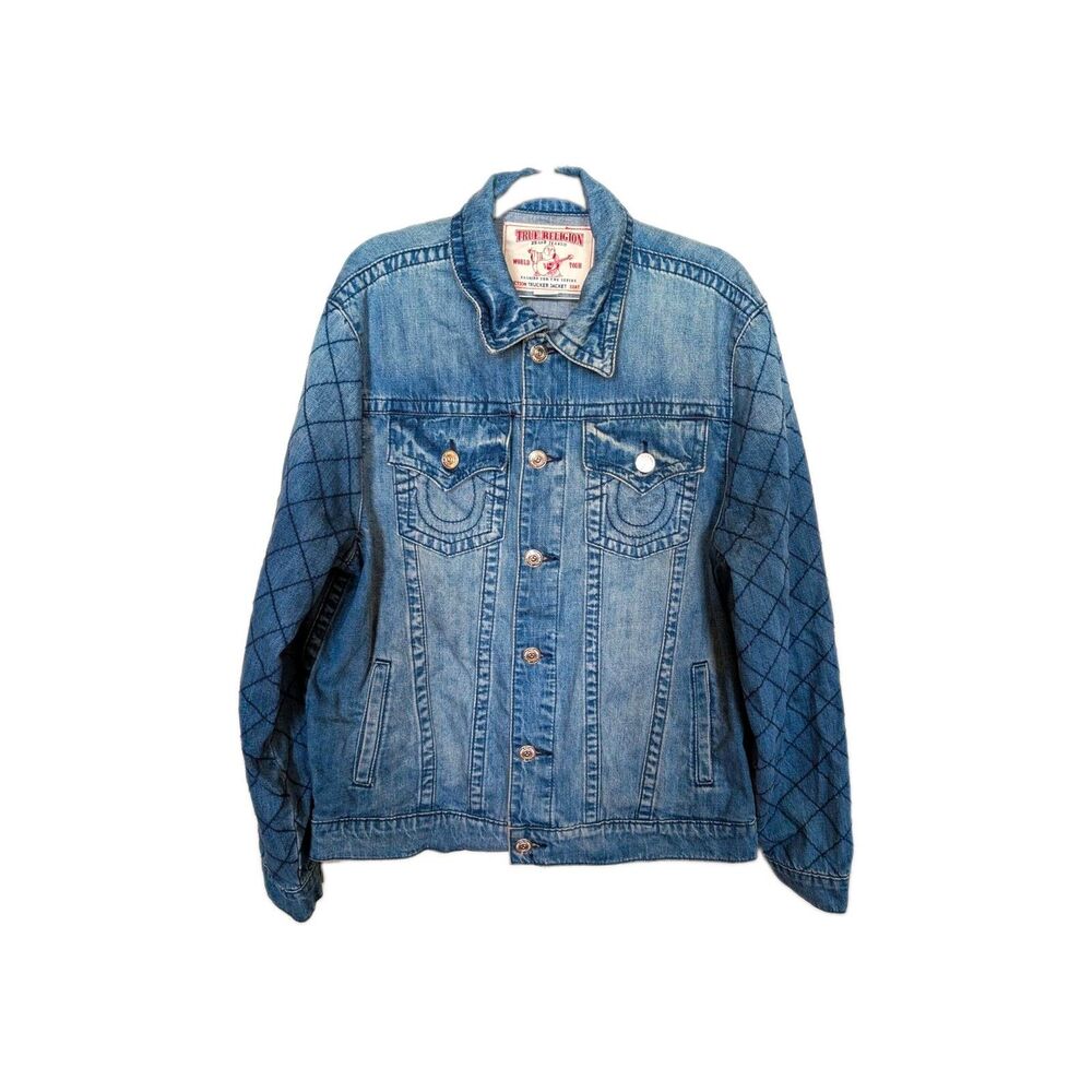 True Religion Deco Diamond Sleeve World Tour Trucker Jean Jacket Men's XL